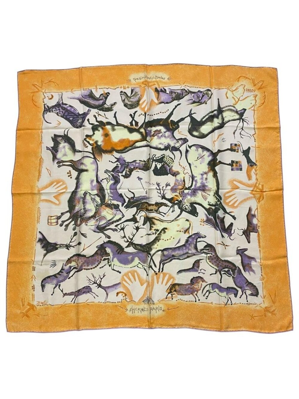 Hermes Carre 90 Scarf Premieres Mains First Hand Animal Print Silk Orange